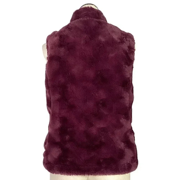 Nicole Miller Original Women S Fuax Fur Lined Reversible Quiled Zip Up Vest Wine - Picture 11 of 13